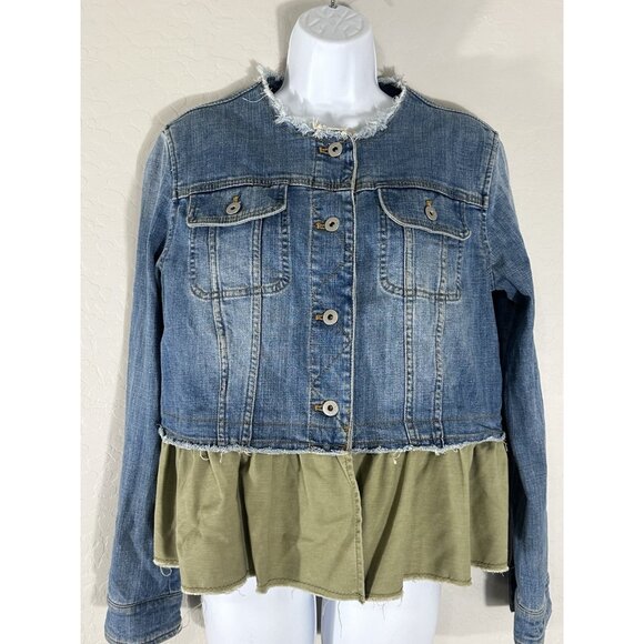 Anthropologie x Pilcro and the Letterpress Green Ruffle Denim Jacket Size Small - Picture 3 of 8